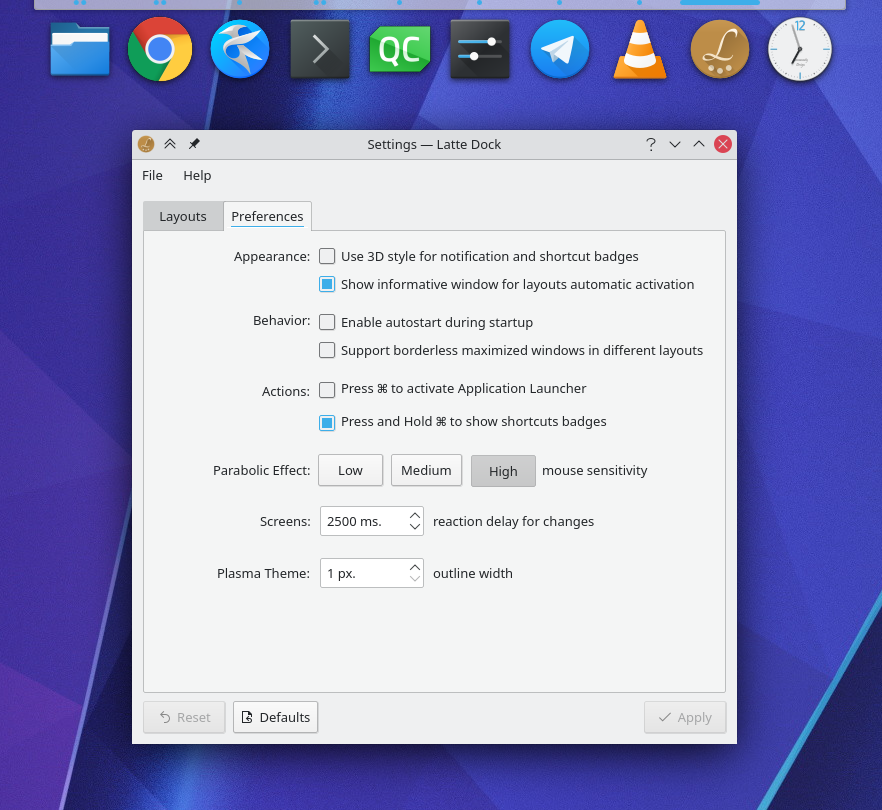A rare example of a group transient: Latte Dock's settings window.